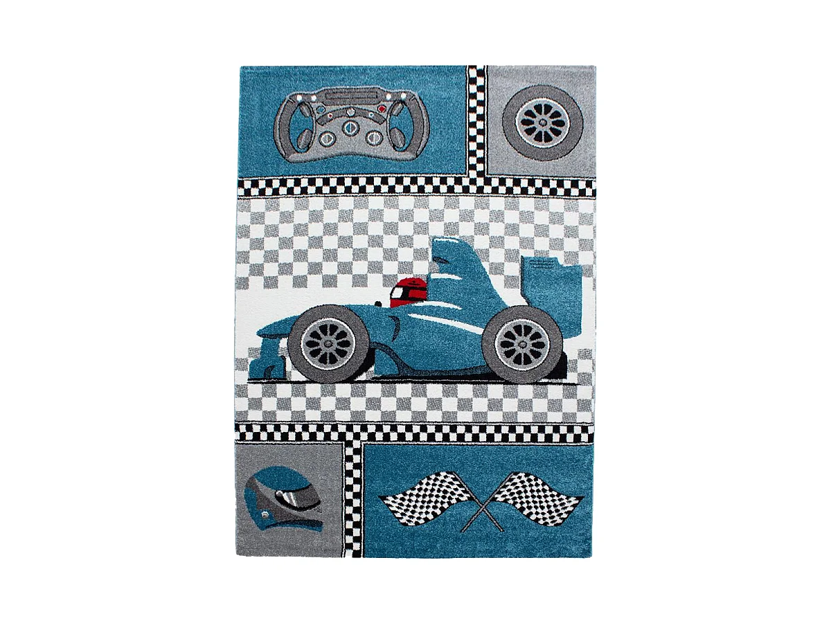 Tapis enfant 160x230 rectangle tissé bleu et gris KID RACE