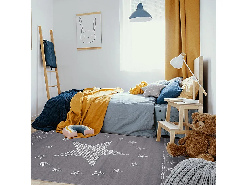 Tapis enfant 60x110 rectangle tissé gris LYN1 1ST START