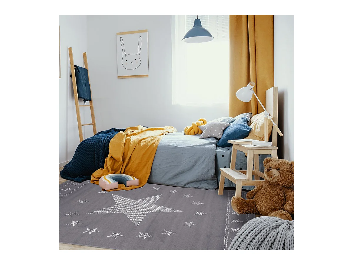 Tapis enfant 60x110 rectangle tissé gris LYN1 1ST START