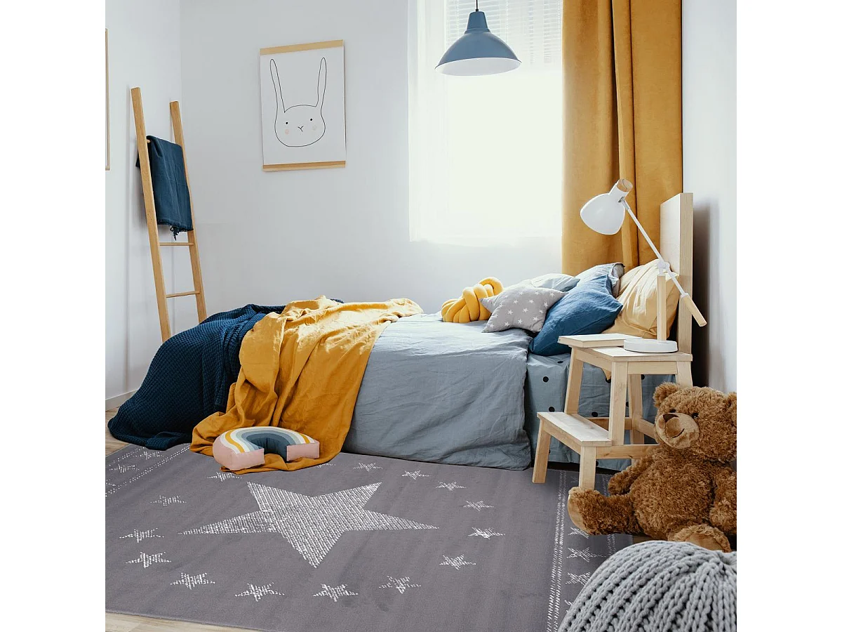 Tapis enfant 60x110 rectangle tissé gris LYN1 1ST START