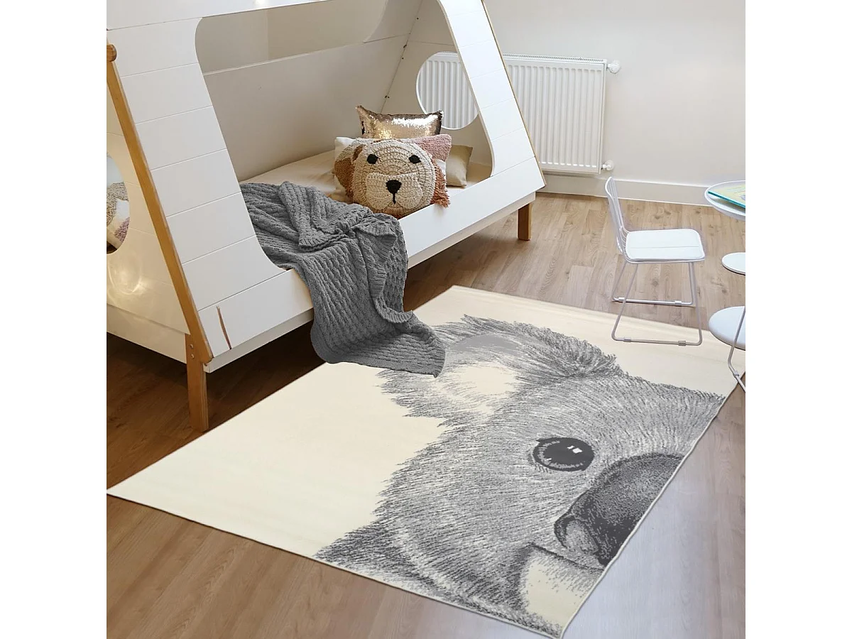 Tapis enfant 160x225 rectangle tissé crème motif animaux LYN1 KOALA