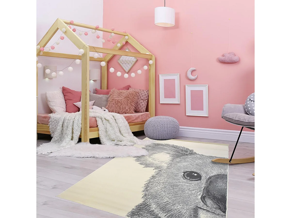 Tapis enfant 160x225 rectangle tissé crème motif animaux LYN1 KOALA
