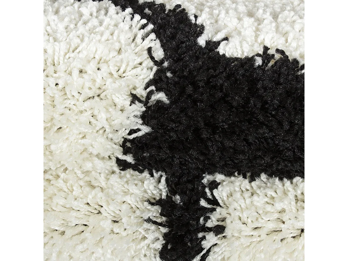 Tapis enfant Ø100cm rond tissé noir et crème SHAGGY FOOT