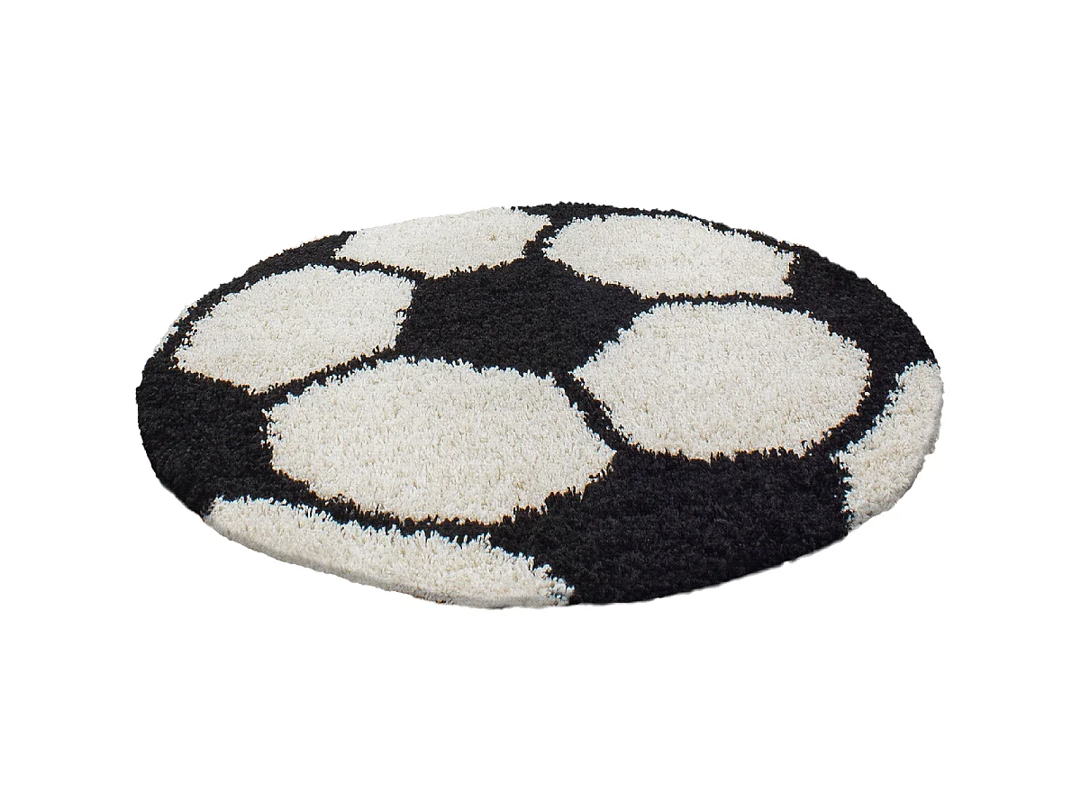 Tapis enfant Ø100cm rond tissé noir et crème SHAGGY FOOT