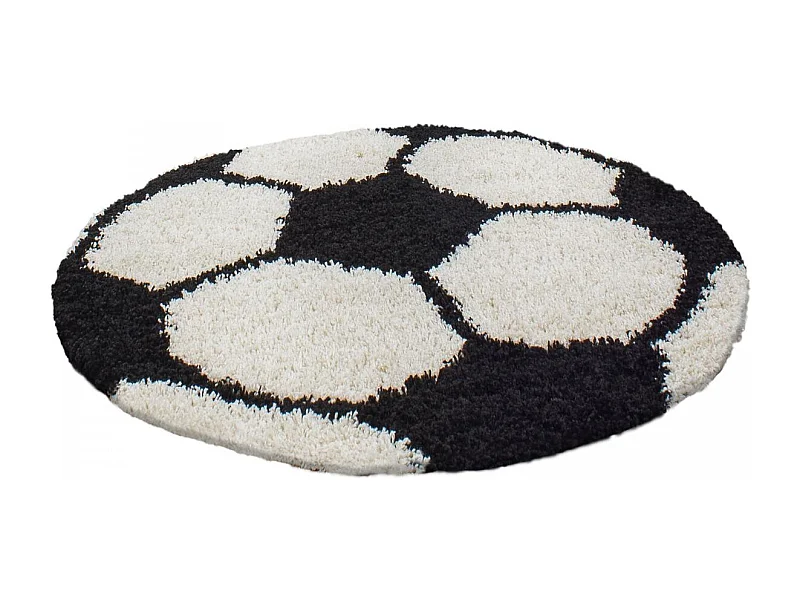 Tapis enfant Ø100cm rond tissé noir et crème SHAGGY FOOT