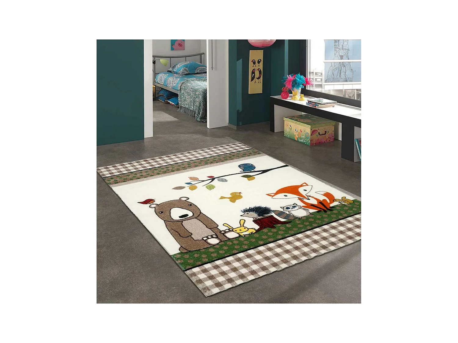 Tapis enfant 120x170 rectangle tissé beige LYN8 PHOTO DE FORET