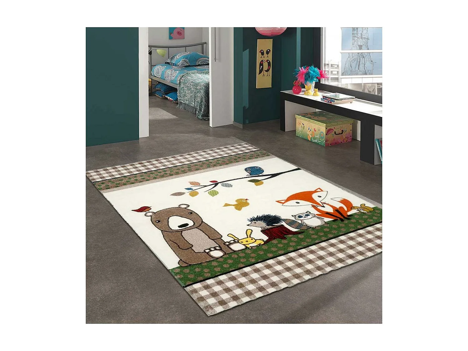 Tapis enfant 120x170 rectangle tissé beige LYN8 PHOTO DE FORET