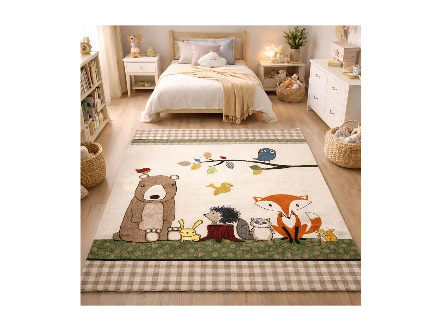 Tapis enfant 120x170 rectangle tissé beige LYN8 PHOTO DE FORET