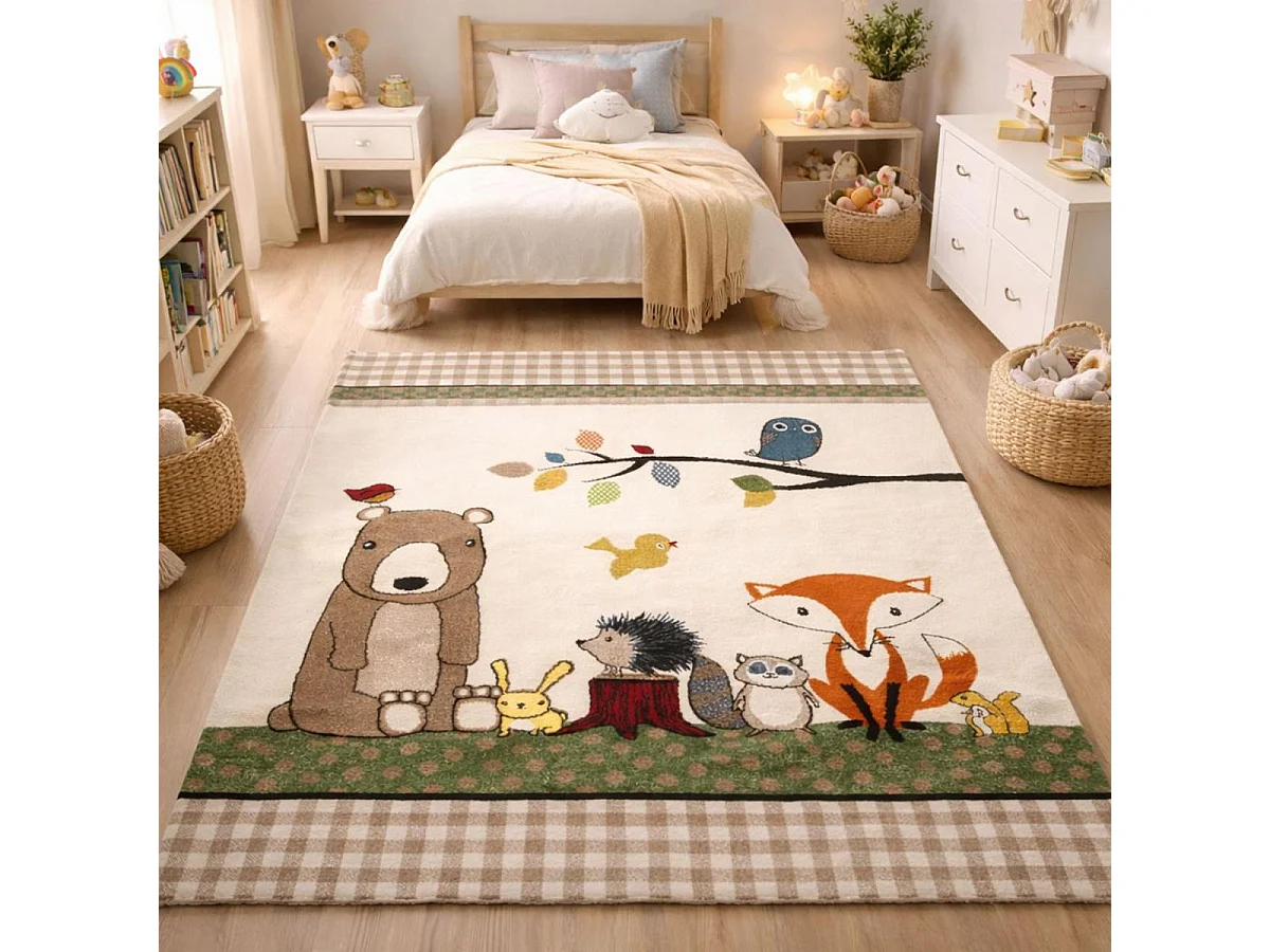 Tapis enfant 120x170 rectangle tissé beige LYN8 PHOTO DE FORET