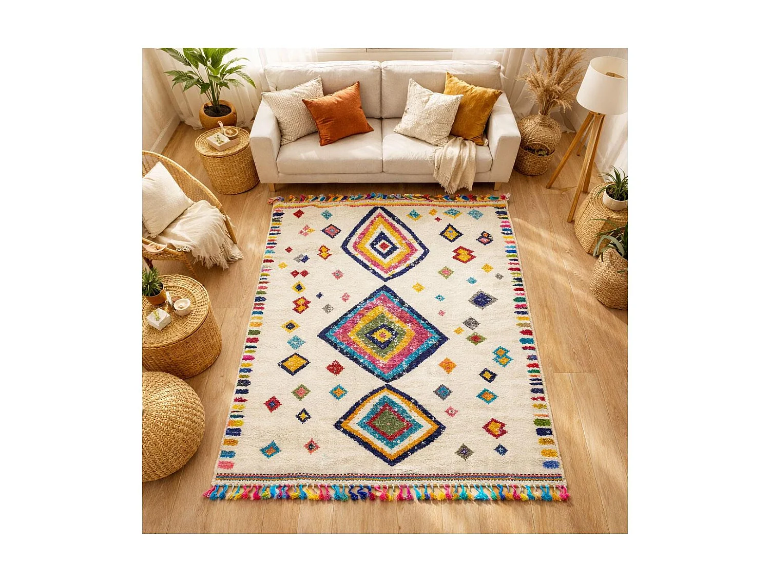 Tappeto berbero 200x290 tessuto modello etnico OURIKA avorio