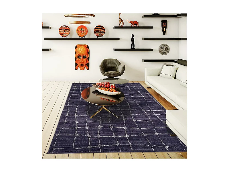 tapis chambre 60x110 tissé gris rectangle motif géométrique AF2 SOFIA