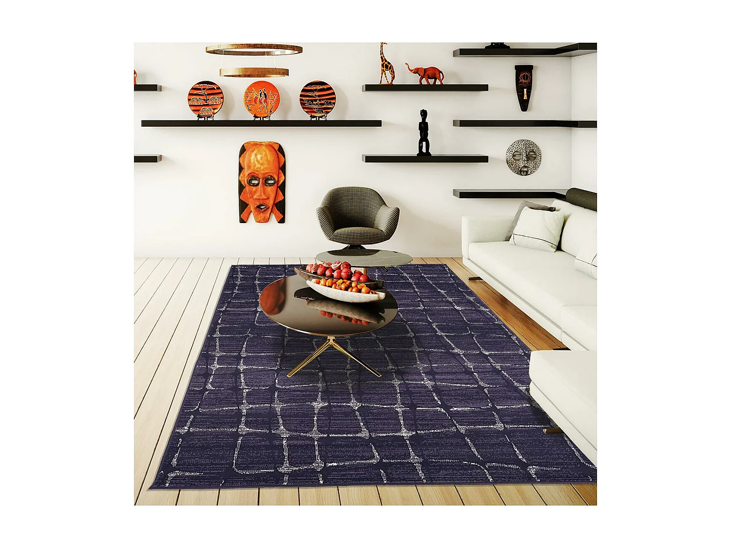 tapis chambre 60x110 tissé gris rectangle motif géométrique LYN49 SOFIA