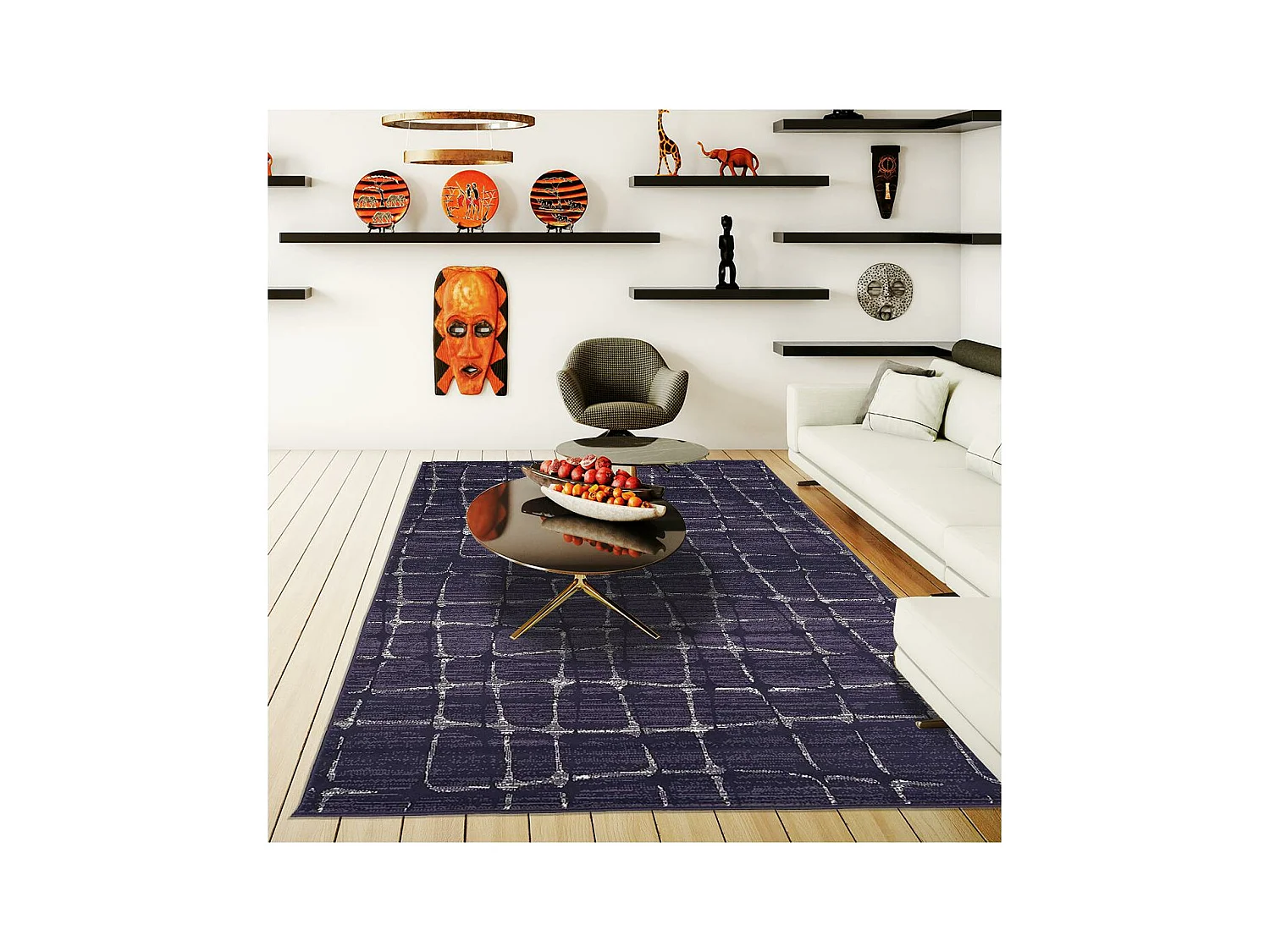 tapis chambre 60x110 tissé gris rectangle motif géométrique AF2 SOFIA