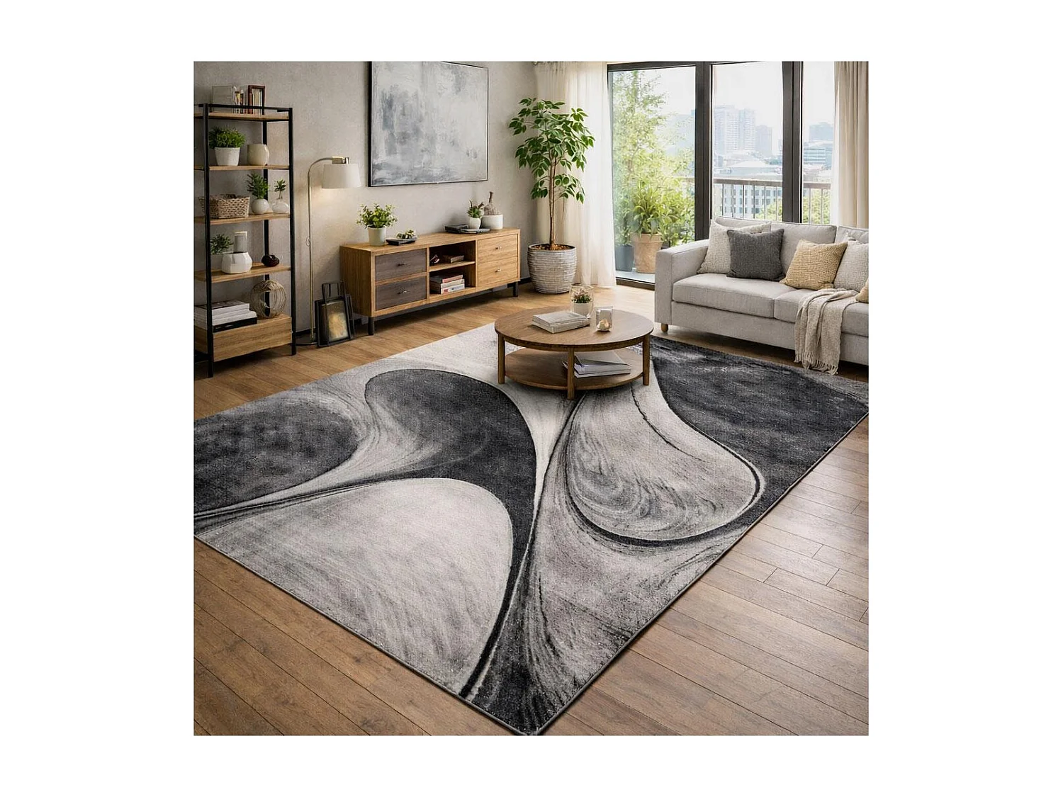tapis entrée 60x110 tissé gris rectangle motif géométrique LYN8 MADILA