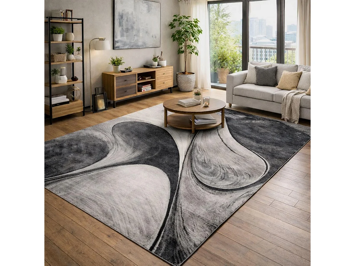 tapis entrée 60x110 tissé gris rectangle motif géométrique LYN8 MADILA