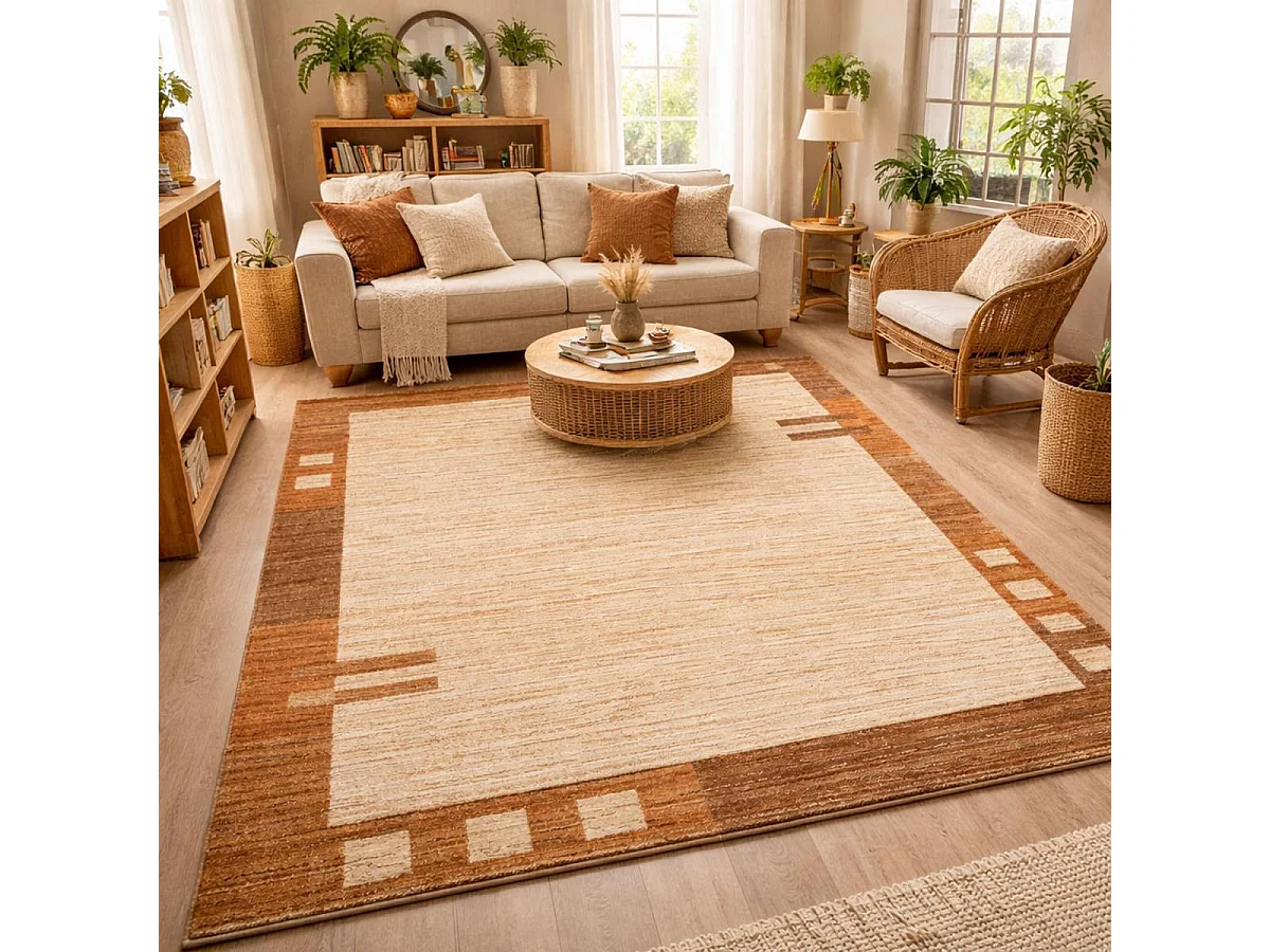 tapis salon 120x180 tissé beige rectangle motif simple CHOBAY 1