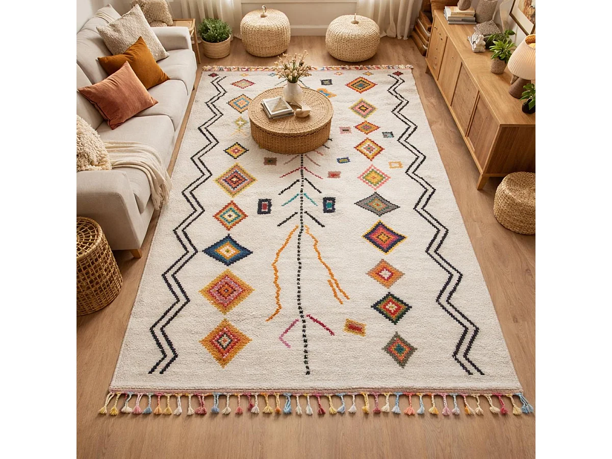 Tapis berbère 160x230 tissé motif ethnic LYN5 OURIKA E ivoire