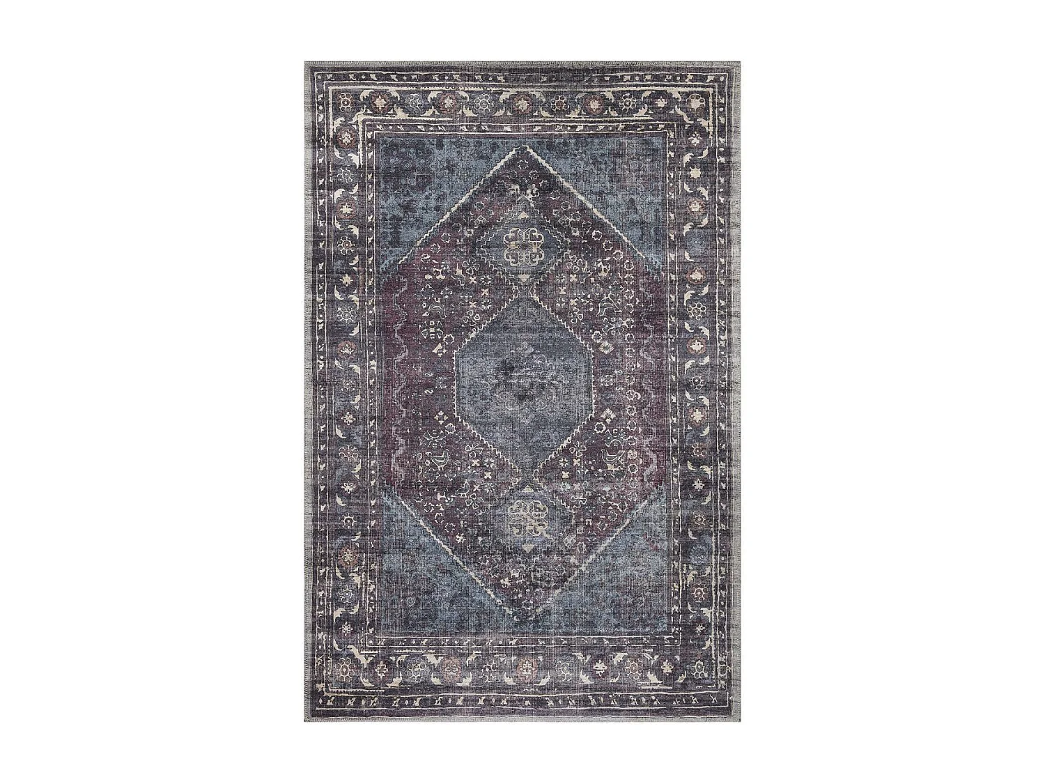 Tapis oriental 150x230 rectangle blue et gris tissé motif ethnique GASHGAI