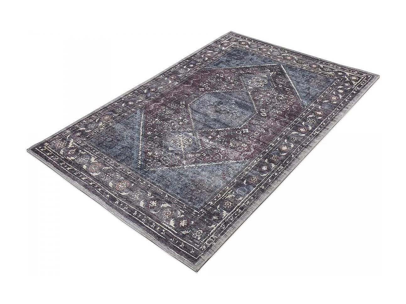 Tapis oriental 150x230 rectangle blue et gris tissé motif ethnique GASHGAI