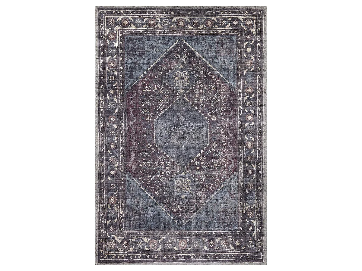 Tapis oriental 150x230 rectangle blue et gris tissé motif ethnique GASHGAI