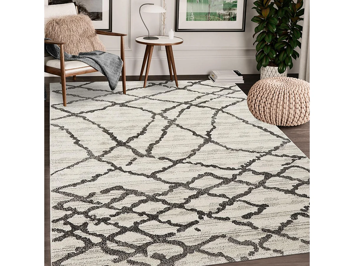 Tapis berbère 80x150 tissé motif ethnic NALIFO blanc