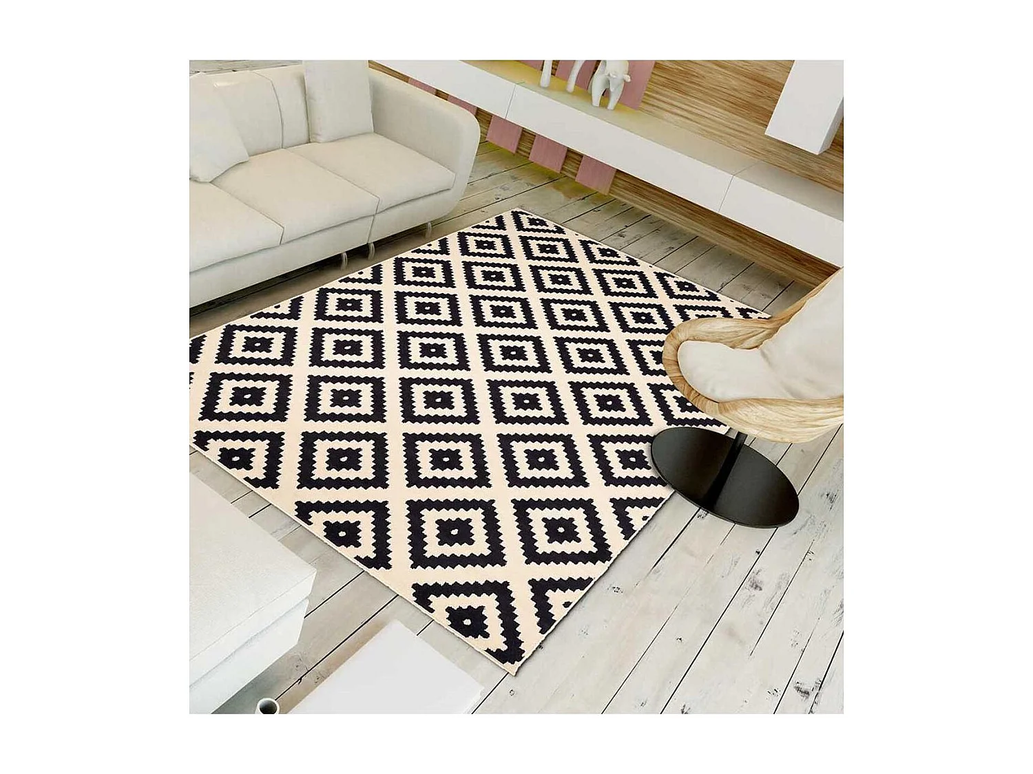 tapis salon 160x225 tissé crème rectangle motif scandinave LYN1 ROMA