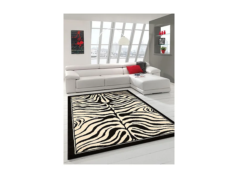 tapis salle à manger 240x340 tissé noir rectangle motif animaux LYN1 ZEBRO