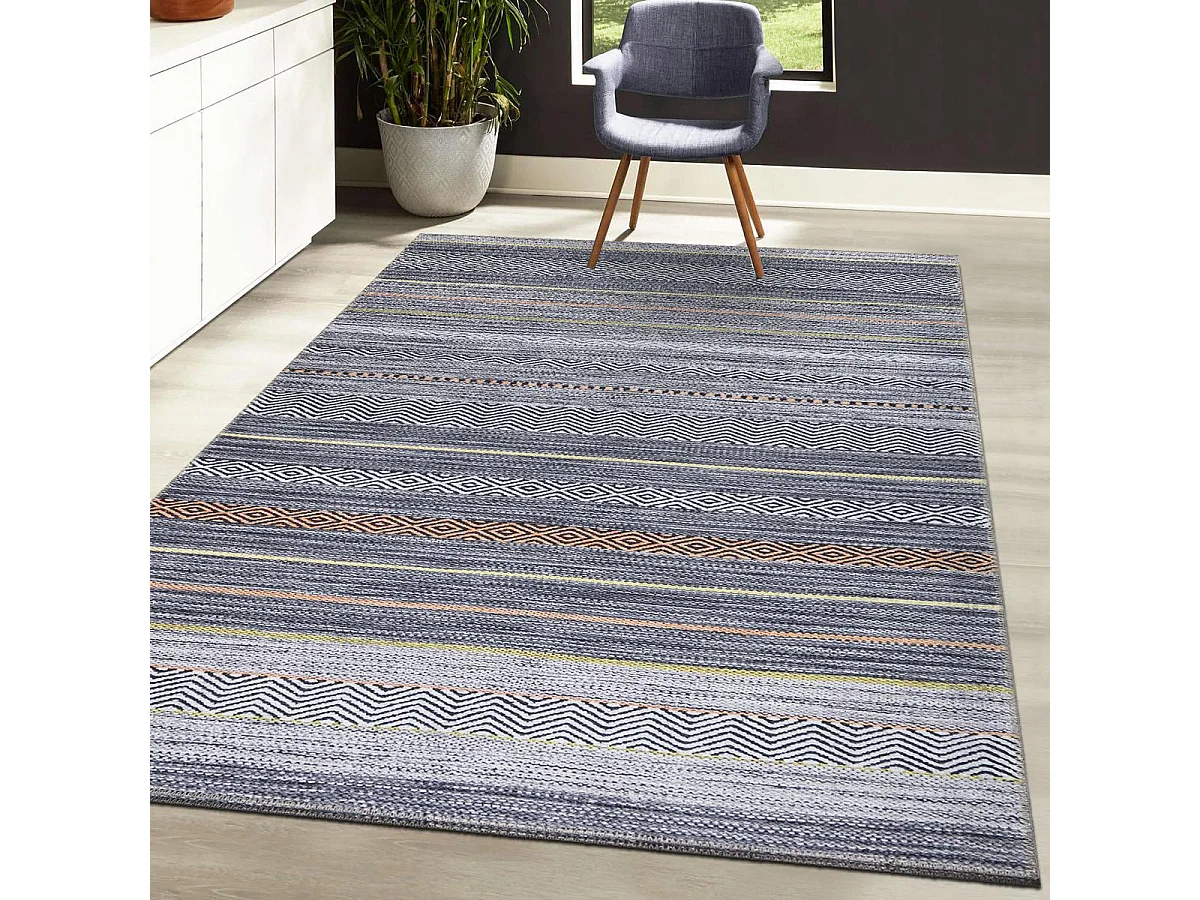 tappeto da cucina 75x150 tessuto rettangolare grigio e arancione modello etnico NOBASTA