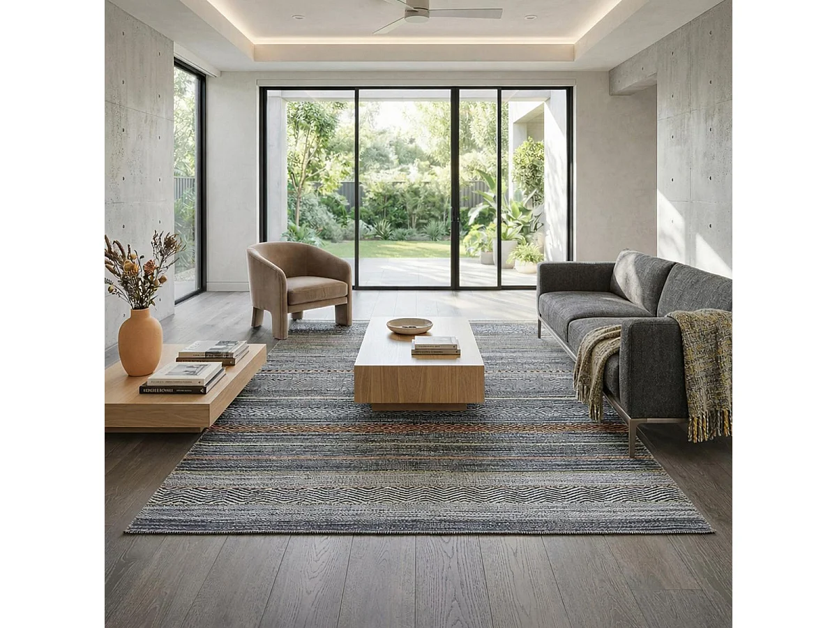 tappeto da cucina 75x150 tessuto rettangolare grigio e arancione modello etnico NOBASTA