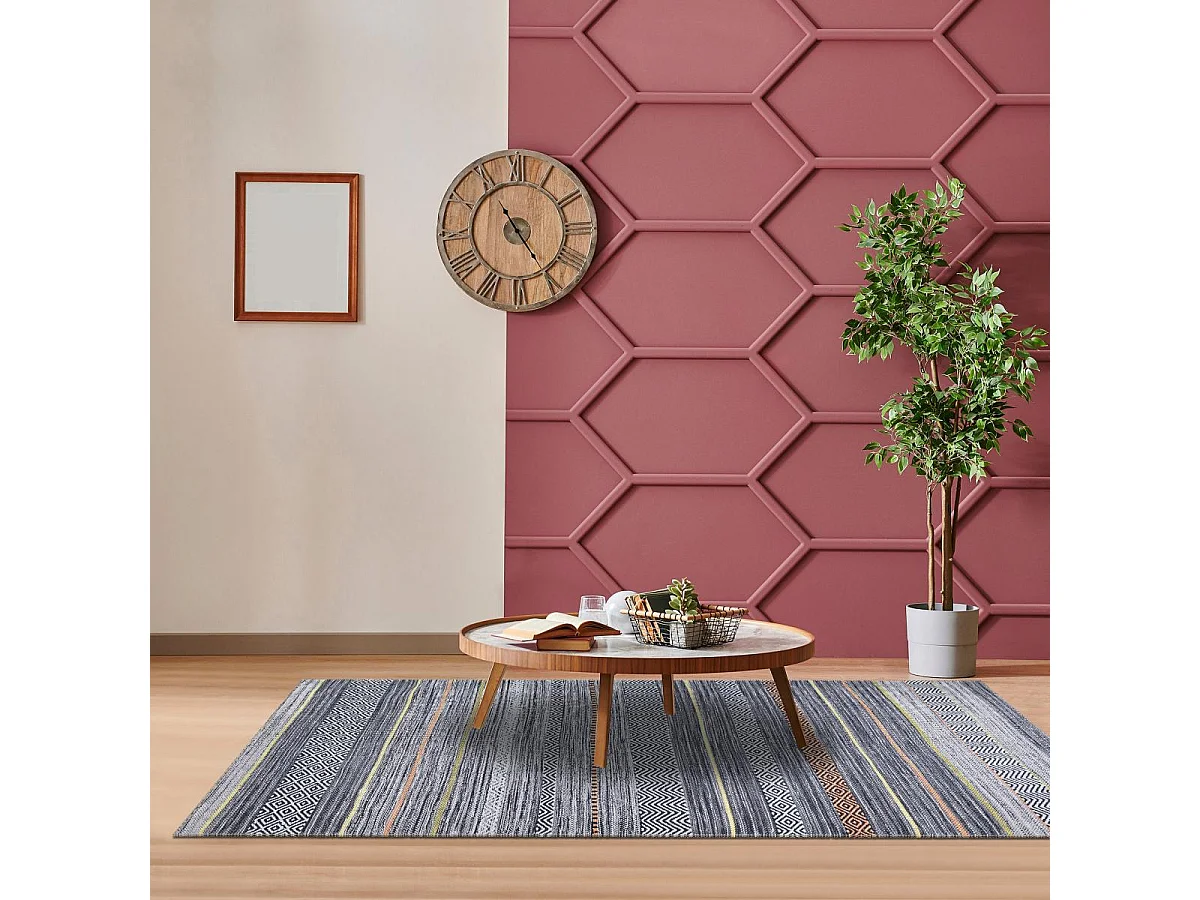 tappeto da cucina 75x150 tessuto rettangolare grigio e arancione modello etnico NOBASTA