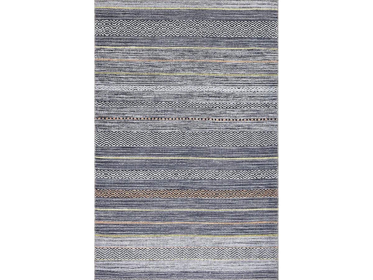 tapis cuisine 75x150 tissé gris et orange rectangle motif ethnique NOBASTA