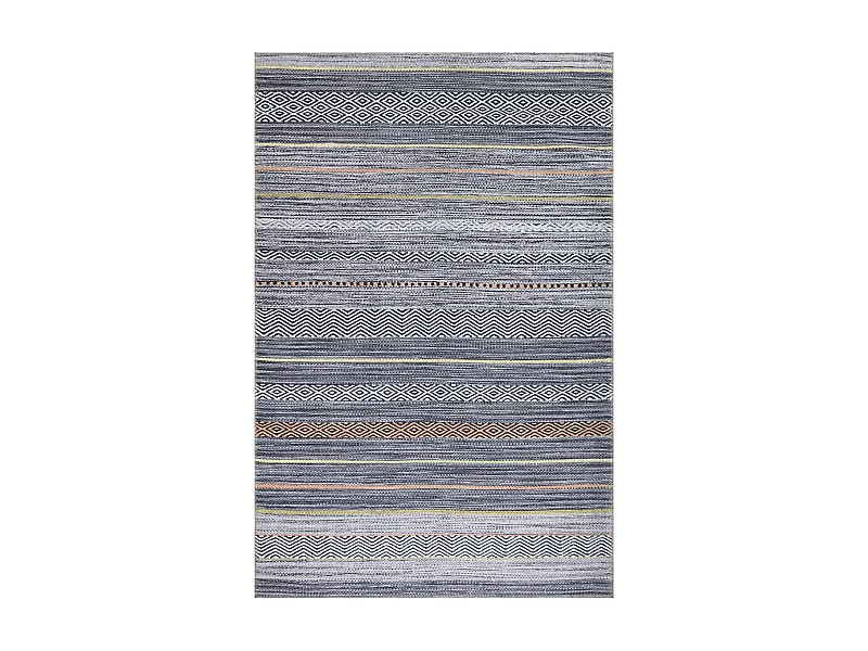 tapis cuisine 75x150 tissé gris et orange rectangle motif ethnique NOBASTA