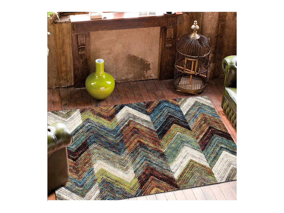 tapis chambre 80x150 tissé bleu rectangle motif géométrique COLORS