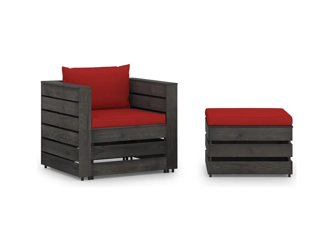Set Salotto da Giardino 2 Pz con Cuscini Legno Impregnato Grigio CFW297735