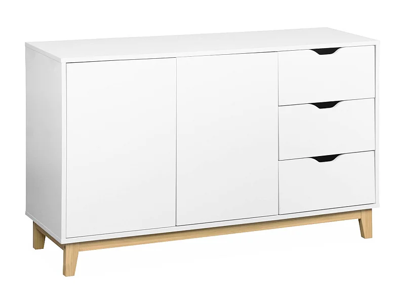 Credenza effetto legno con gambe in legno 2 ante, 120cm, bianco