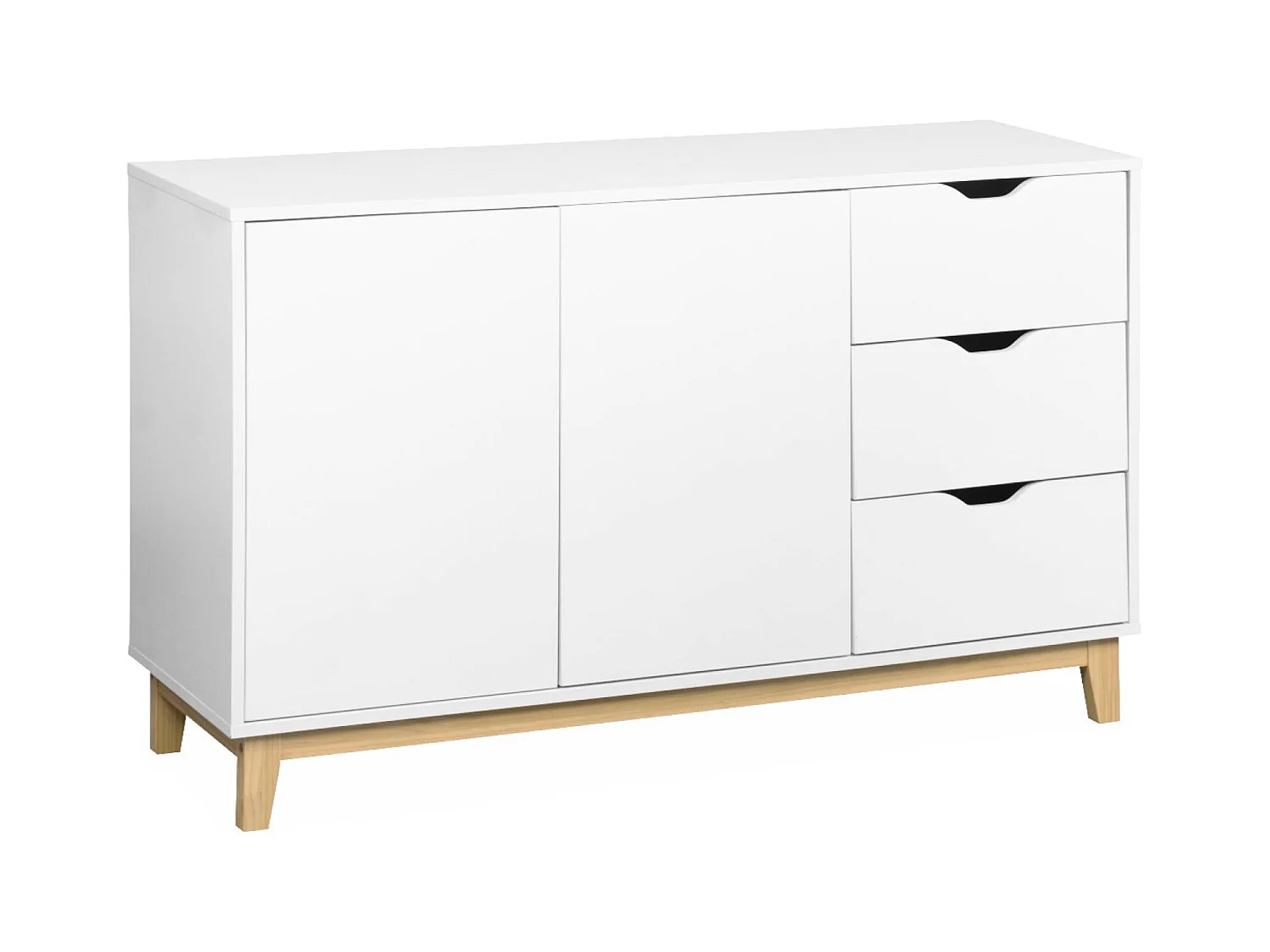 Aparador efecto madera con patas de madera 2 puertas, 120cm blanco