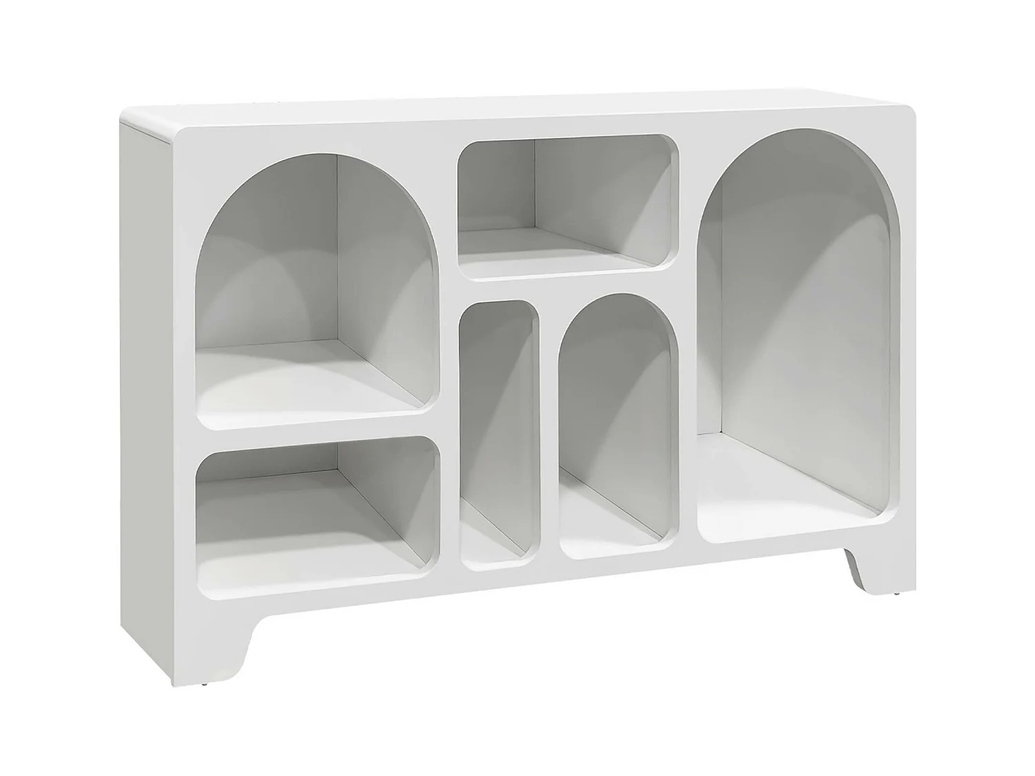 Buffet organique plusieurs niches 6 compartiments. buffet bas. effet bois blanc 120cm