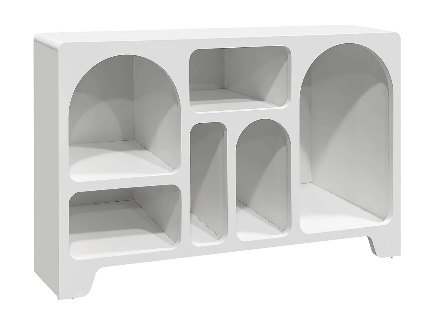 Buffet organique plusieurs niches 6 compartiments. buffet bas. effet bois blanc 120cm
