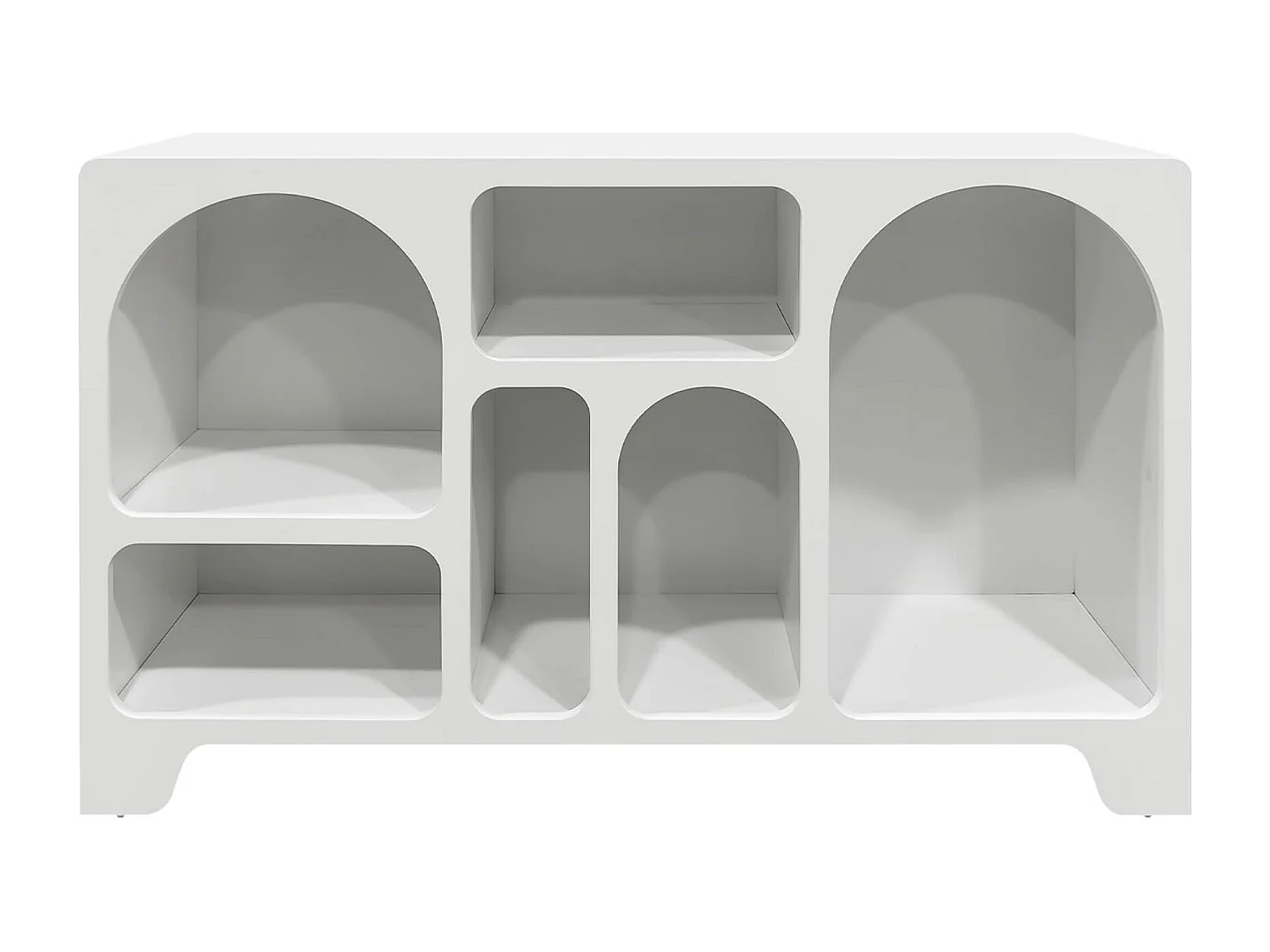 Buffet organique plusieurs niches 6 compartiments. buffet bas. effet bois blanc 120cm