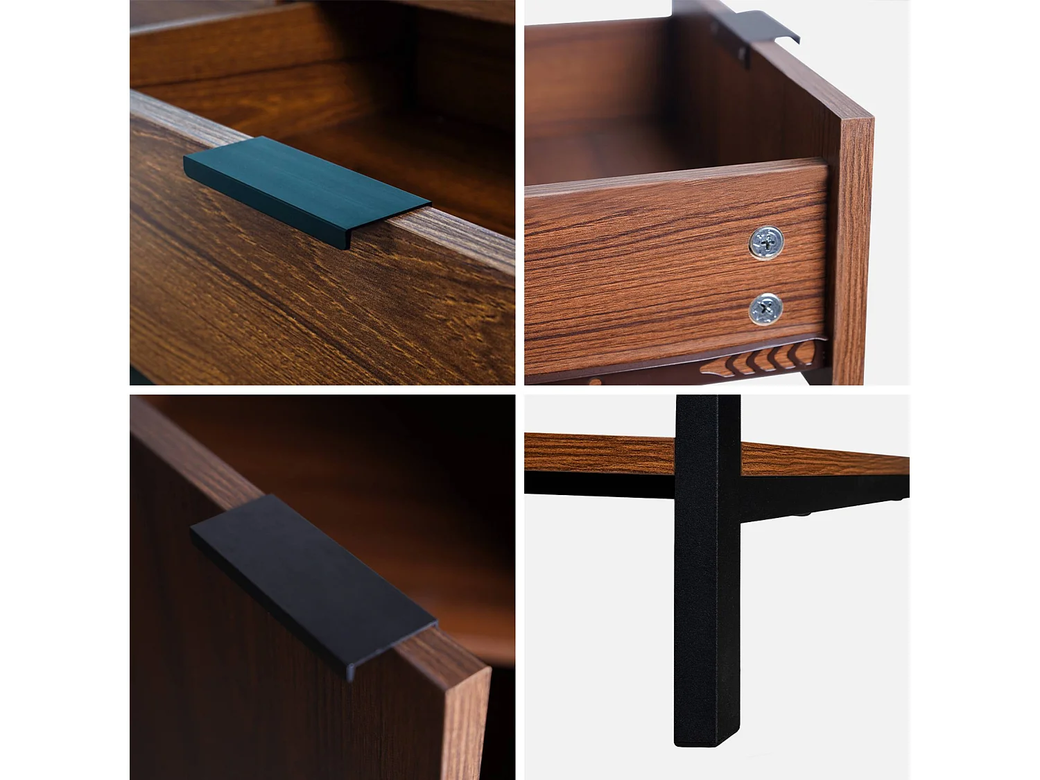 Credenza effetto legno tinto noce e metallo a 3 ante, 110cm, marrone