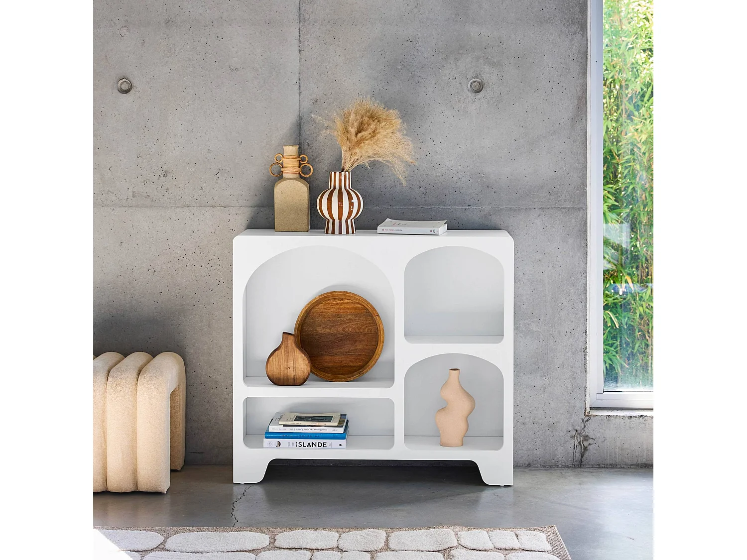 Aparador con efecto madera de 4 compartimentos, 90cm blanco