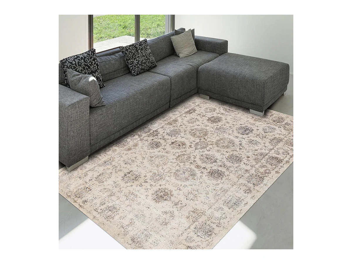 tapis chambre 80x150 tissé crème rectangle motif géométrique GIORGIA 3