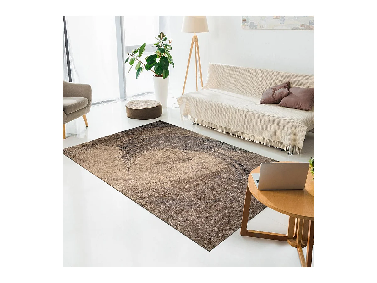 tapis salon 200x290 tissé marron clair et foncé rectangle motif abstrait BINBA