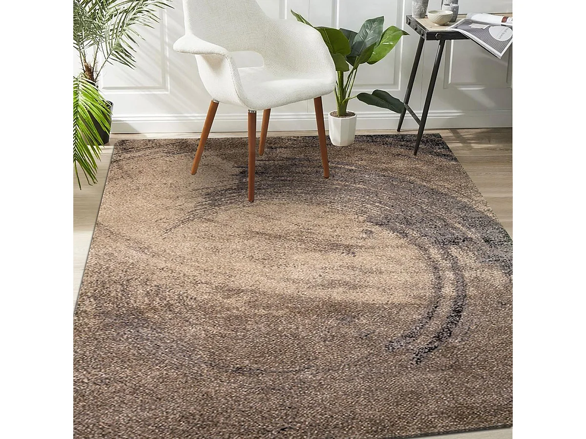 tapis salon 200x290 tissé marron clair et foncé rectangle motif abstrait BINBA