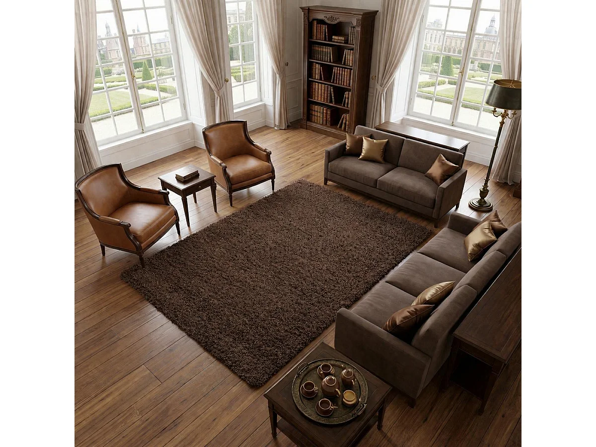 Tappeto Shaggy a pelo lungo 120x170 rettangolo intrecciato marrone fantasia unita UNI L