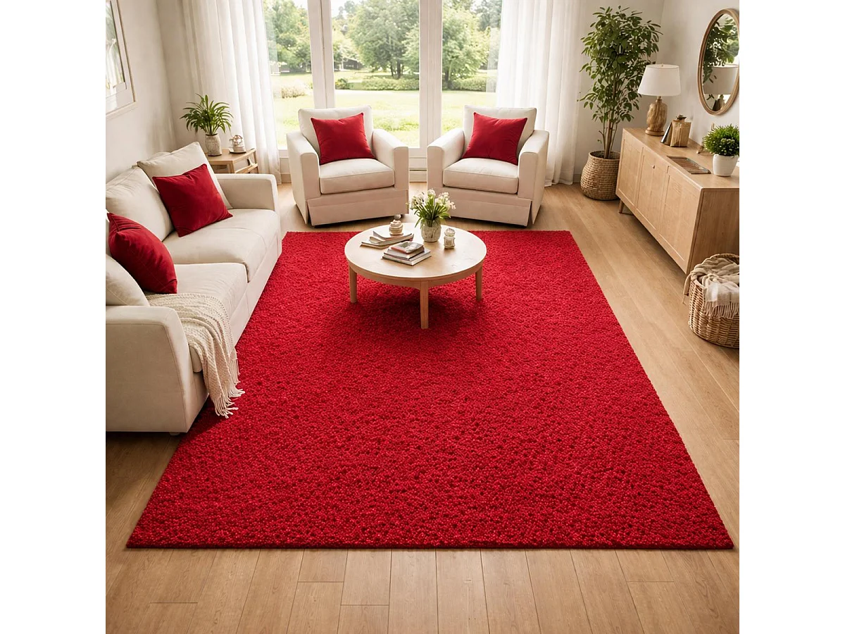 Tappeto Shaggy a pelo lungo 120x170 rettangolo intrecciato rosso fantasia unita UNI L