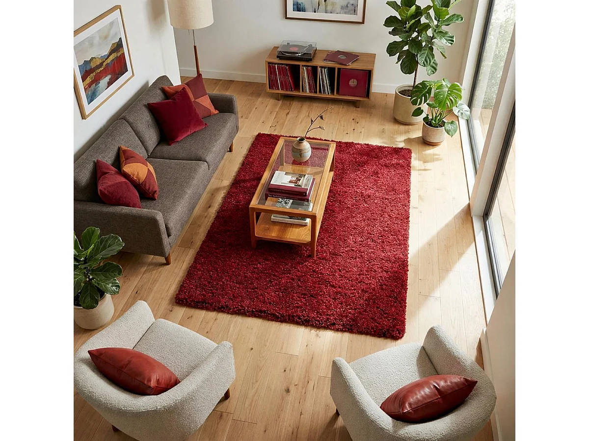 Tappeto Shaggy a pelo lungo 120x170 rettangolo intrecciato rosso fantasia unita UNI L