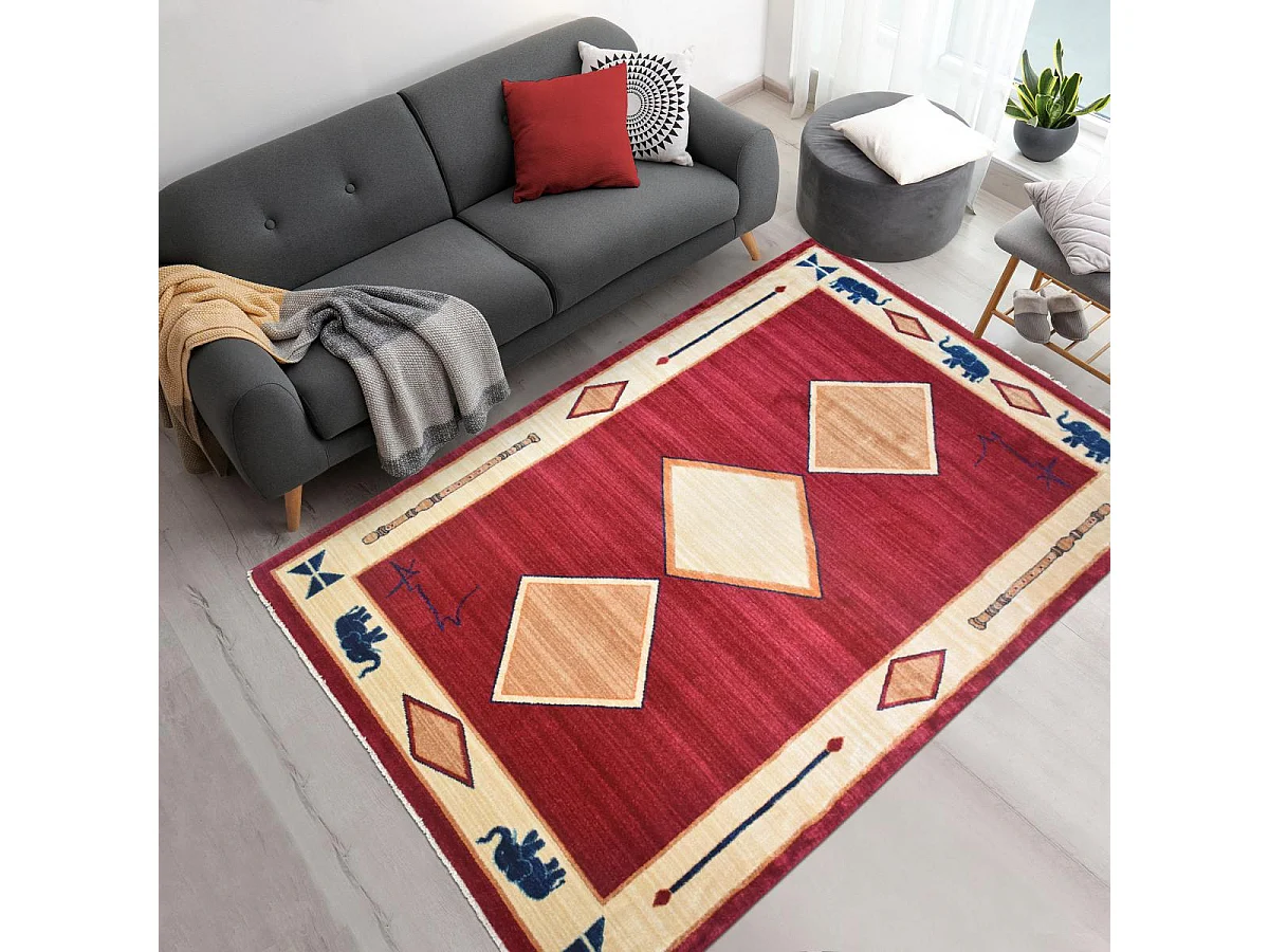 tapis salon 160x240 tissé rouge rectangle motif simple CHOBAY 8