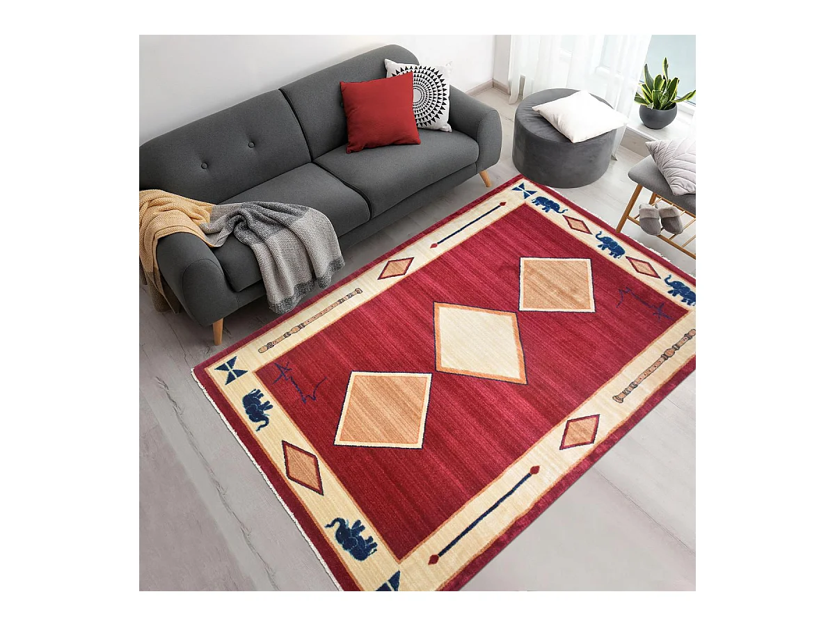 tapis salon 160x240 tissé rouge rectangle motif simple CHOBAY 8