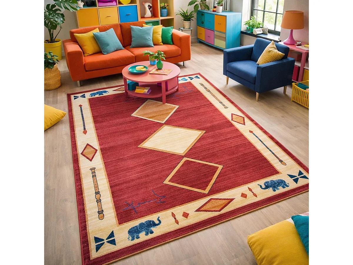 tapis salon 160x240 tissé rouge rectangle motif simple CHOBAY 8